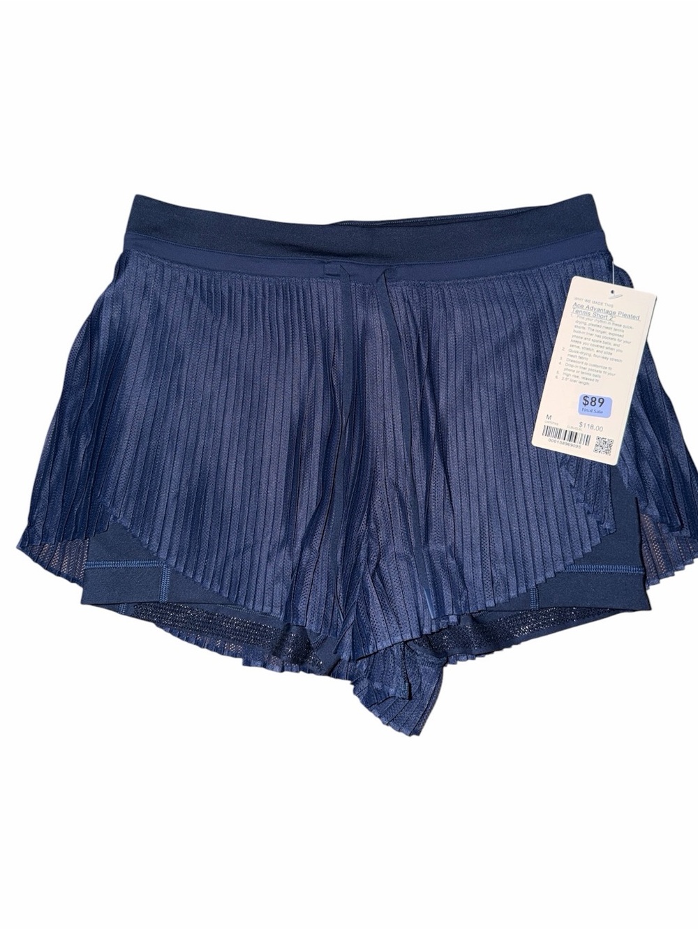 Lululemon Ace Advantage High-Rise Pleated Tennis Short 2” Club Blue M NWT
